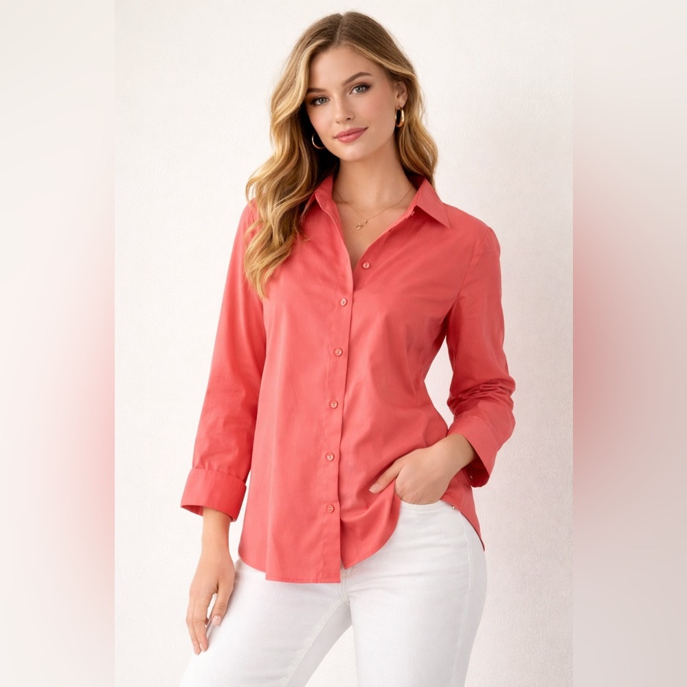 Chico's- Vibrant Salmon Pink Button Up Blouse‎ Size XS